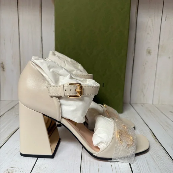 Gucci Nappa Horsebit Cross Strap Sandals Mystic White Sz 40.5 / 10.5 - Picture 2 of 14